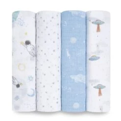 Lot De 4 Maxi-langes En Mousseline De Coton Space Explorers