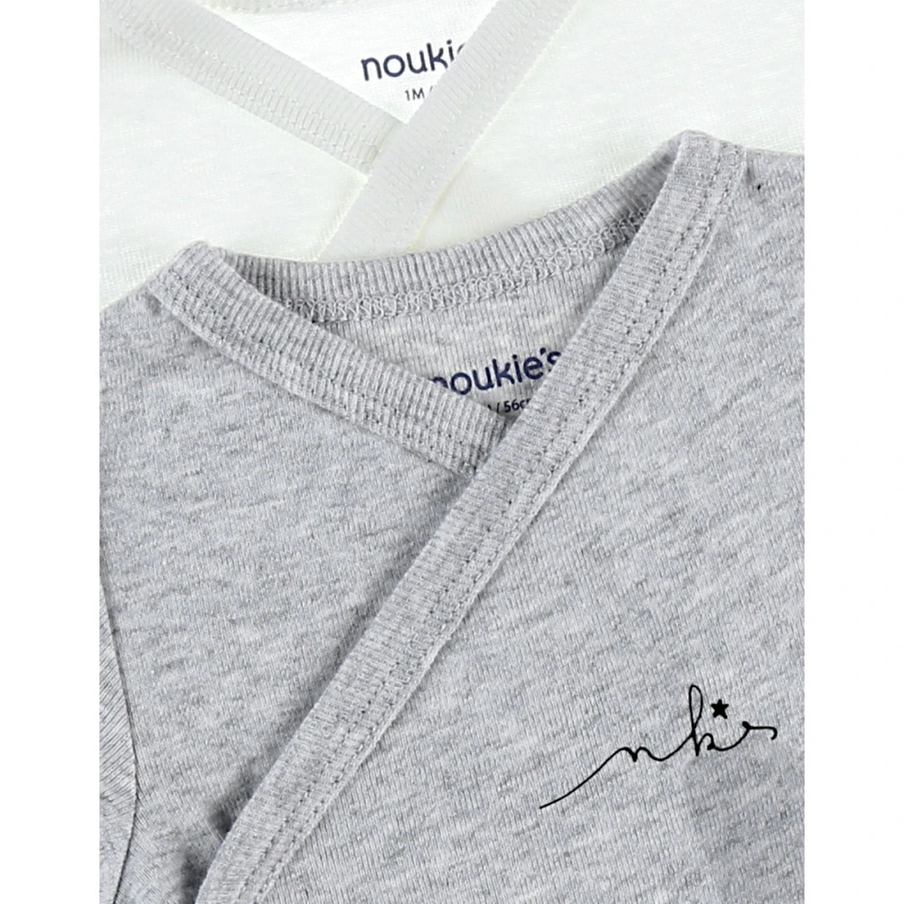 Lot De 2 Body Croisés Manches Courtes Blanc/gris 0 Mois – Image 2