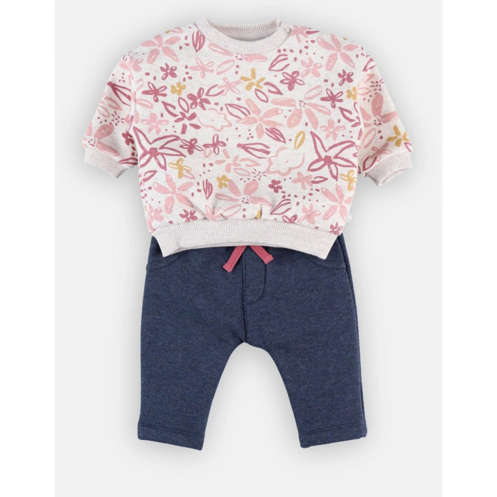 Ensemble Sweat Fleurs + Joggging Bleu 3 Mois – Image 2