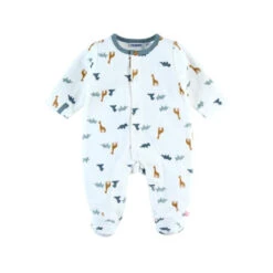 Pyjama Bébé Velours Blanc Dinosaures Et Girafes 3 Mois