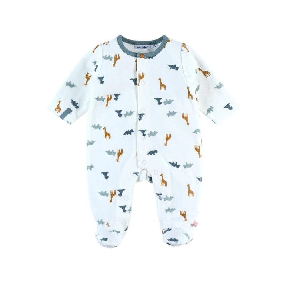 Pyjama Bébé Velours Blanc Dinosaures Et Girafes 3 Mois