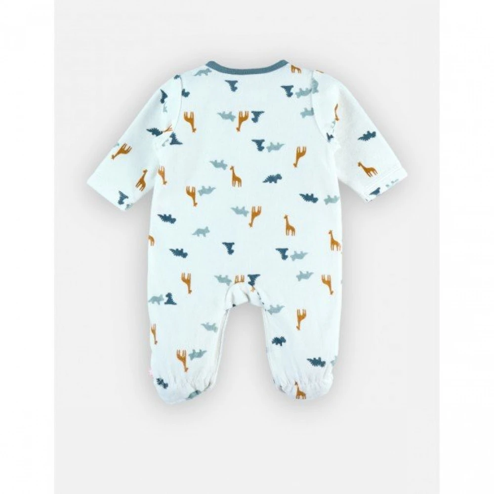 Pyjama Bébé Velours Blanc Dinosaures Et Girafes 3 Mois – Image 3