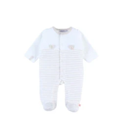 Pyjama Velours Rayé Blanc/beige 3 Mois