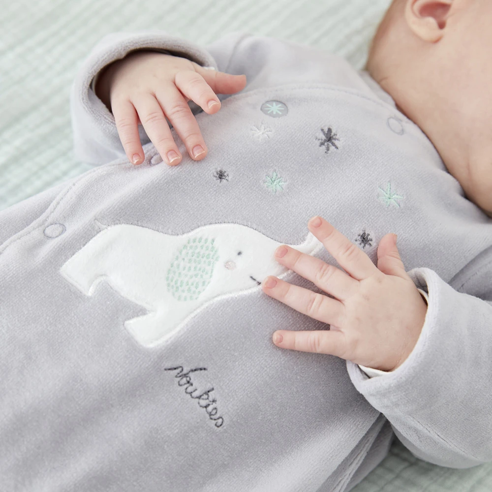 Pyjama Bébé Velours Anna Gris Naissance – Image 2
