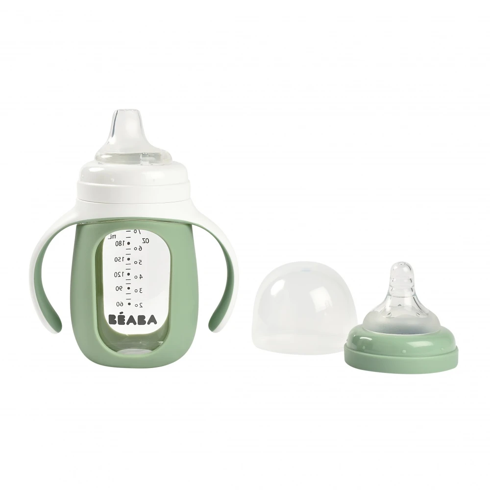 Beaba Biberon D'apprentissage En Verre 2 En 1 - 210 Ml - Vert Sauge – Image 2