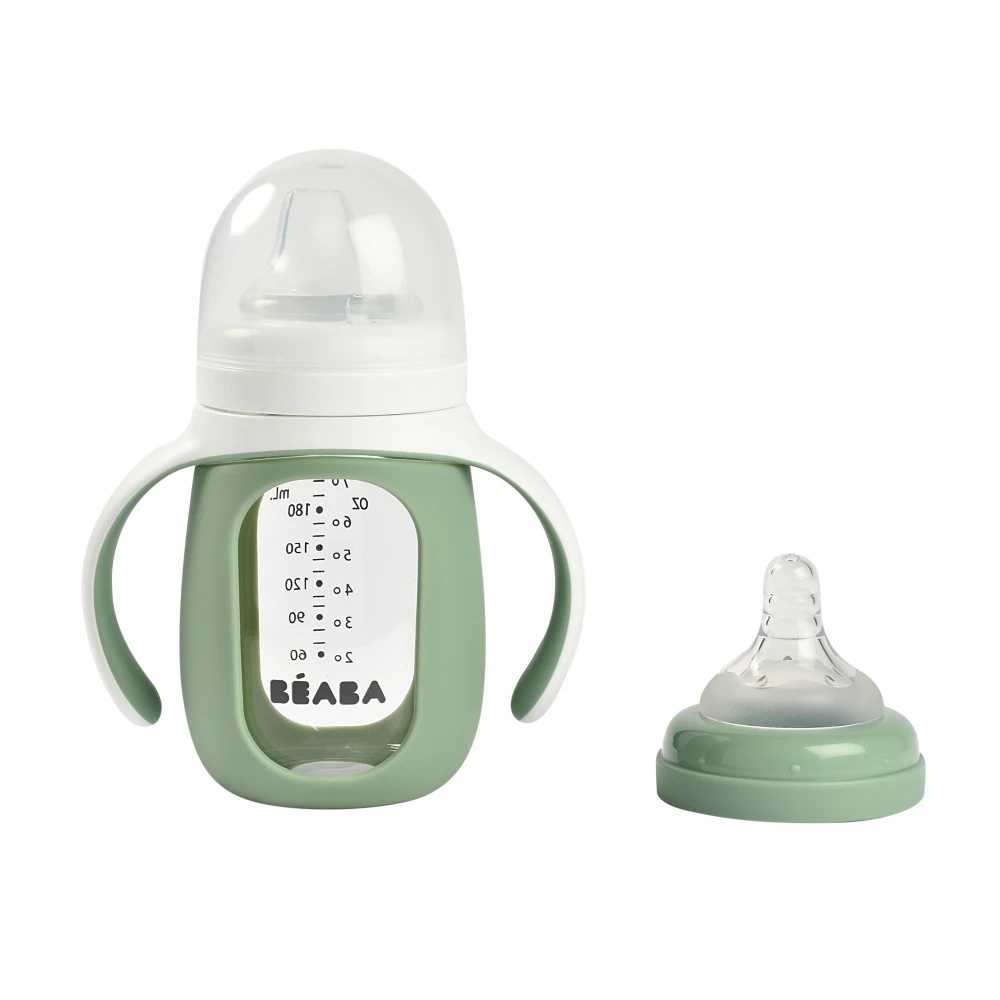 Beaba Biberon D'apprentissage En Verre 2 En 1 - 210 Ml - Vert Sauge – Image 3
