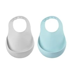 Beaba Lot De 2 Bavoirs En Silicone Light Mist Et Airy Green