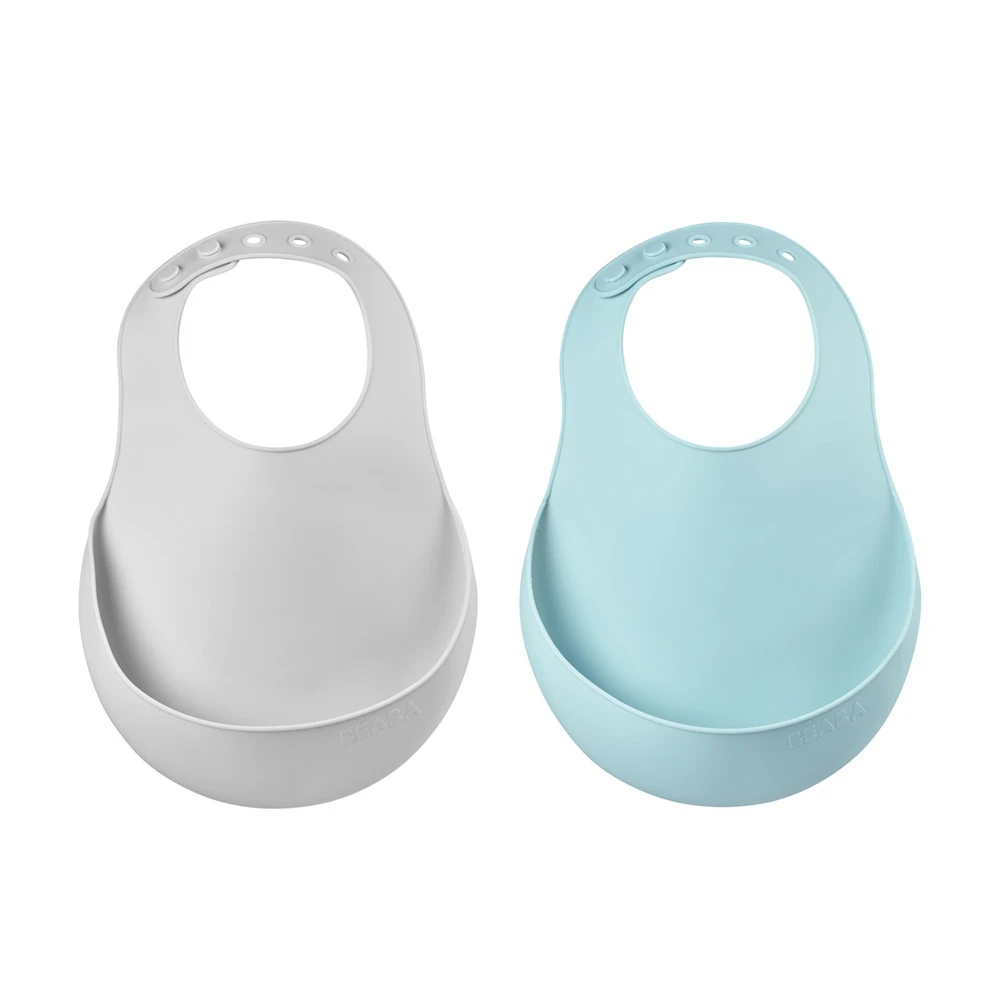 Beaba Lot De 2 Bavoirs En Silicone Light Mist Et Airy Green