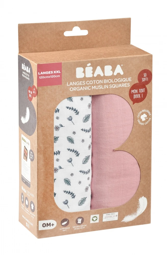 Beaba Lot De 2 Langes 120cm Vieux Rose / Campagne Florale – Image 6