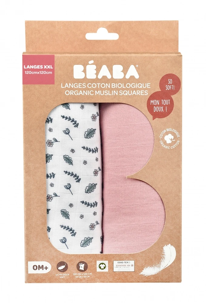 Beaba Lot De 2 Langes 120cm Vieux Rose / Campagne Florale – Image 7