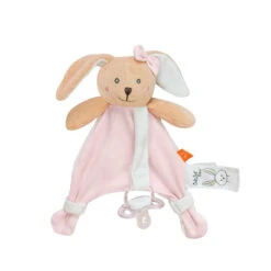 Doudou Attache-sucette Lapin Rose Bio
