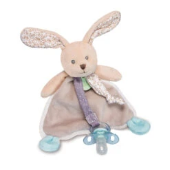 Doudou Attache Sucette Lapin Poupi Nature