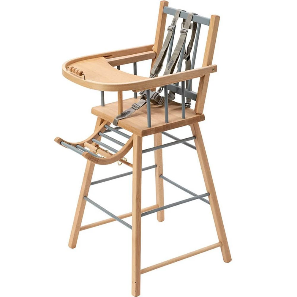 Chaise Haute En Bois André Hybride Bleu Gris