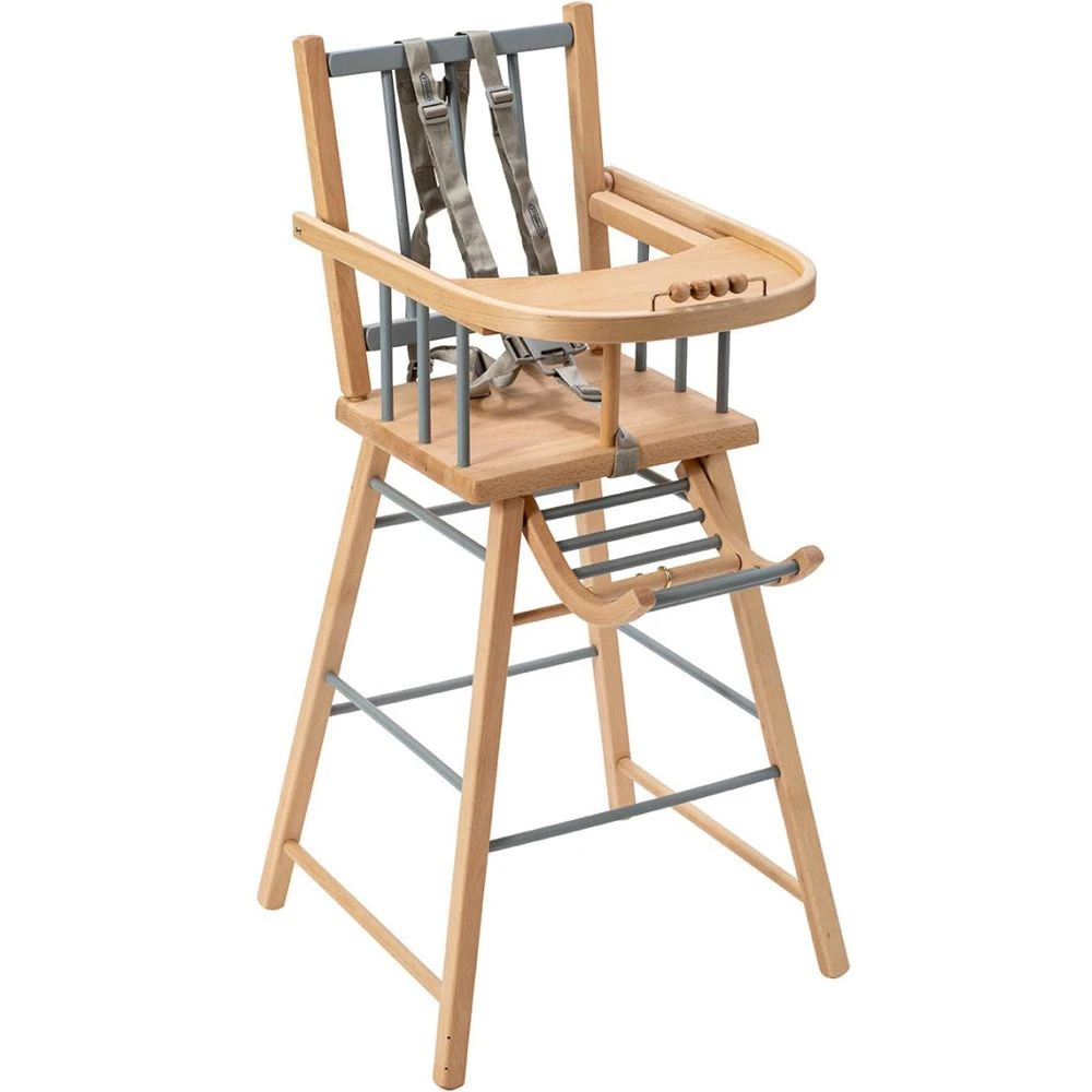 Chaise Haute En Bois André Hybride Bleu Gris – Image 3