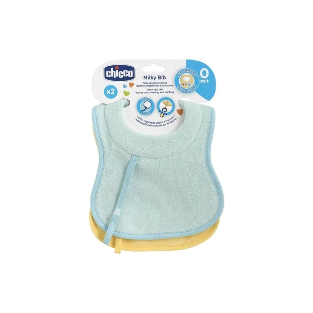 CHICCO Lot De 2 Bavoirs D'allaitement Et De Succion 0m Bleu Et Jaune