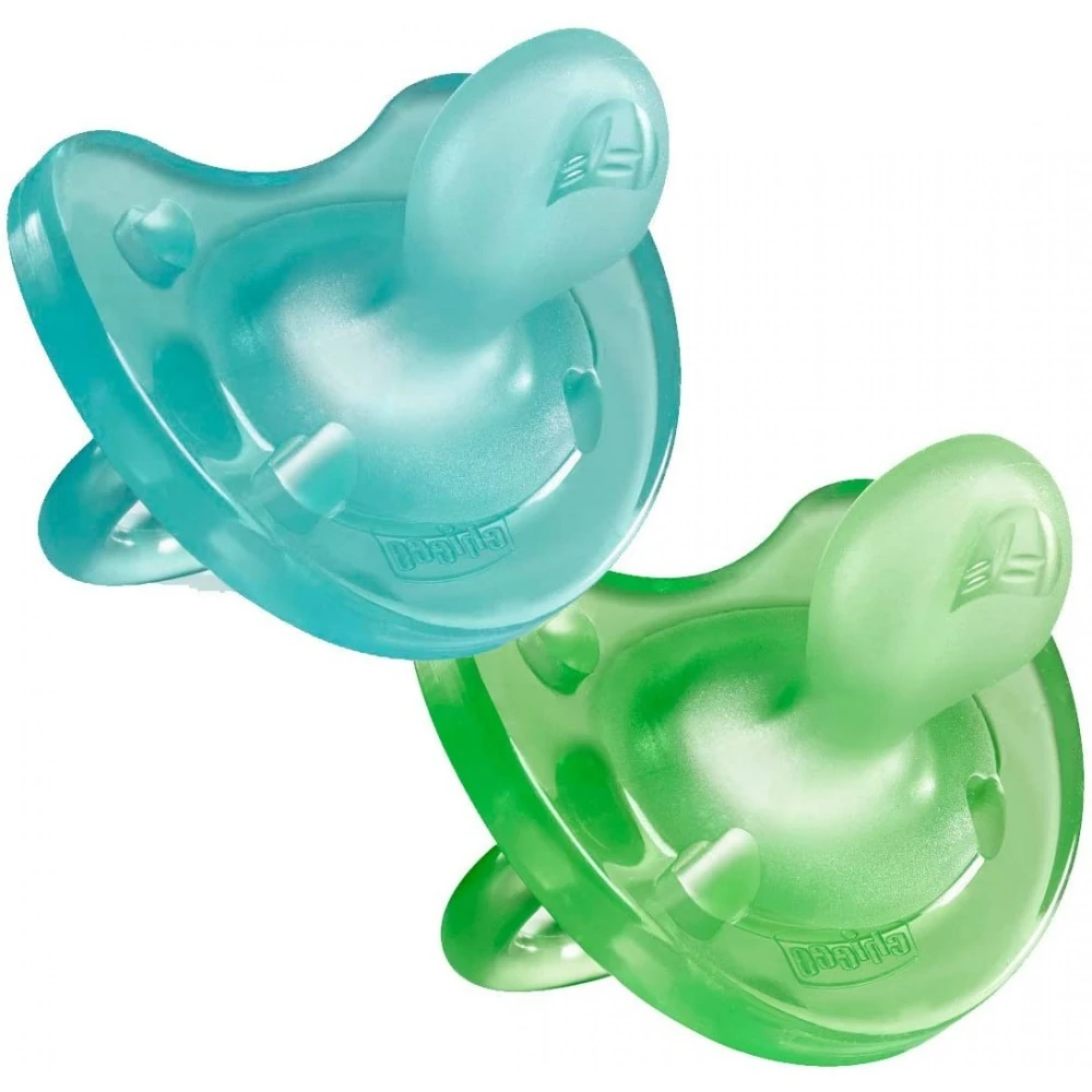 CHICCO Lot De 2 Sucettes Physio Soft En Silicone 16-36m Bleu Et Vert
