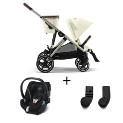 CYBEX Pack Duo Poussette Gazelle S - Chassis Taupe + Aton 5 + Adaptateurs - Seashell Beige