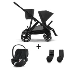 CYBEX Pack Duo Poussette Gazelle S - Chassis Noir + Cloudz2 + Adaptateurs - Moon Black