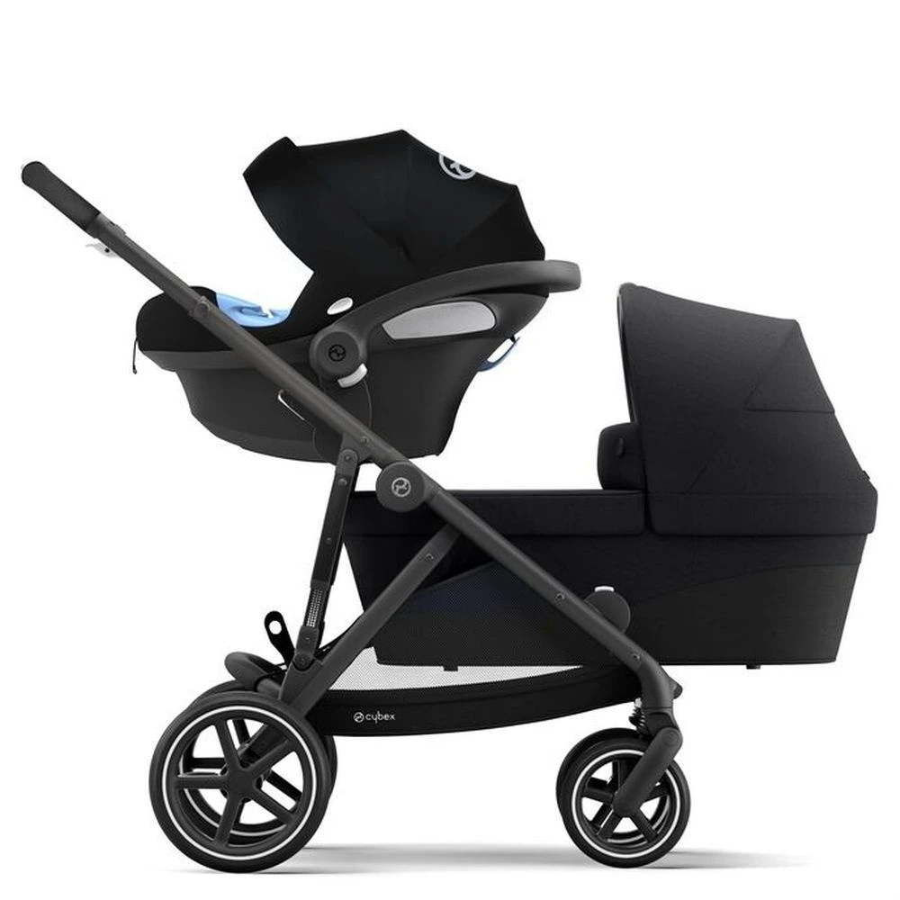 CYBEX Pack Trio Poussette Double Gazelle S - Chassis Noir + Nacelle Gazelle + Cloudz2 + 2 Lots Adaptateurs - Moon Black – Image 3