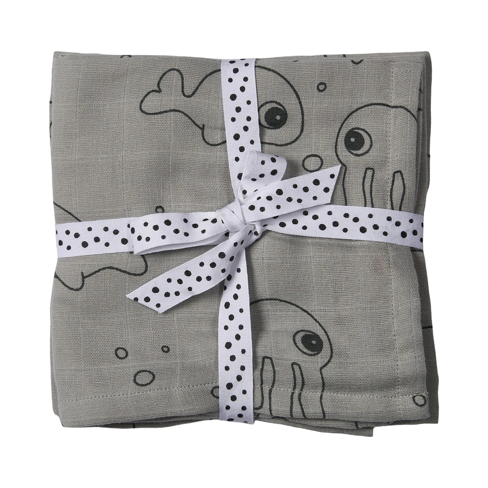 Done By Deer Lot De 2 Langes 70x70cm Sea Friends Grey