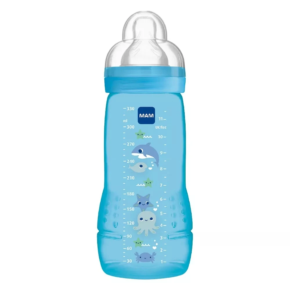 MAM Lot De 2 Biberons Easy Active 330 Ml Bleu Tétine Débit X – Image 2