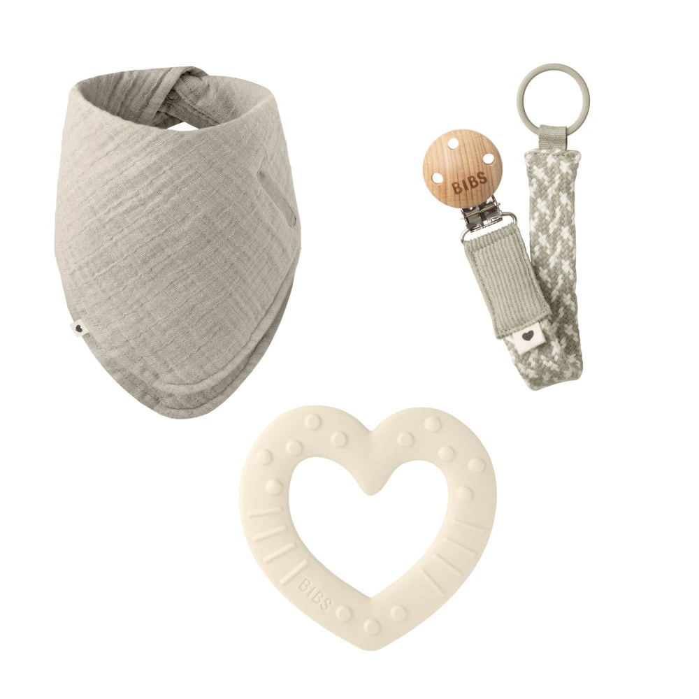 BIBS Coffret Naissance Bavoir, Anneau De Dentition Et Attache Sucette Ivory