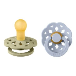 BIBS Pack De 2 Sucettes Bohème Caoutchouc 0-6 Mois Khaki Et Dusty Blue