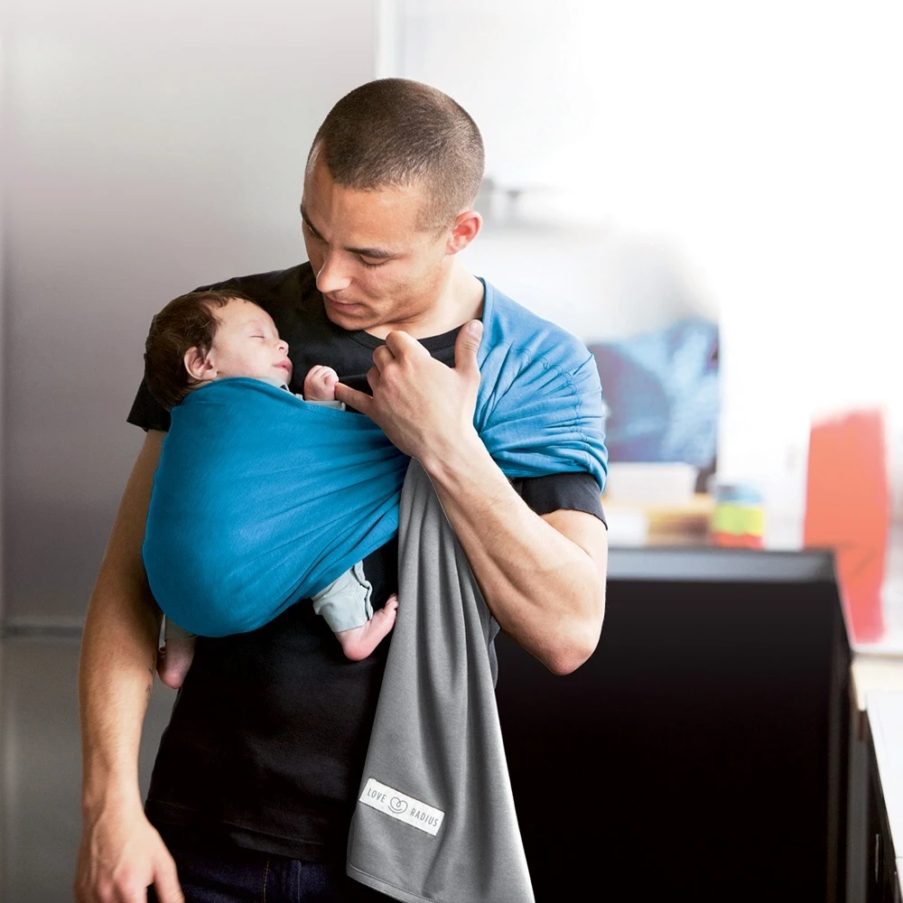 Echarpe De Portage Sans Nœud - Gris Chiné, Bleu Canard (réversible) – Image 5