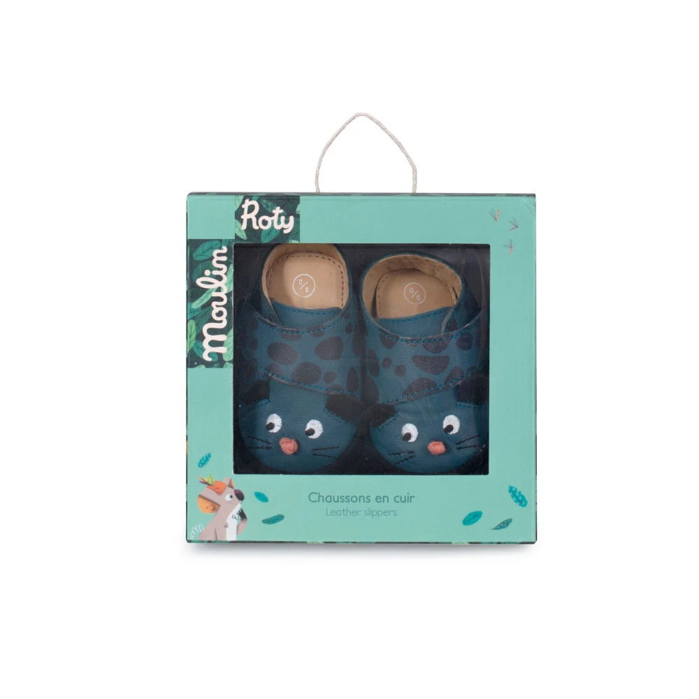 Moulin Roty Chaussons Cuir Bébé 12-18 Mois Bleu Dans La Jungle – Image 6