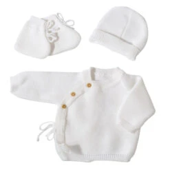 Kit Naissance Bébé Brassière, Bonnet Et Chaussons - Blanc