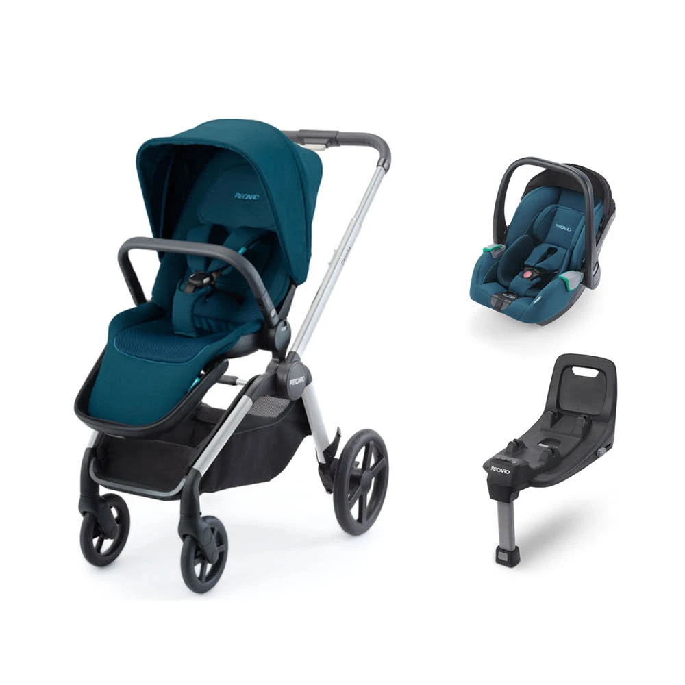Recaro Pack Poussette Duo Celona Alu Assise Teal Green Avec Siège Auto Avan I-size Teal Green + Base I-size