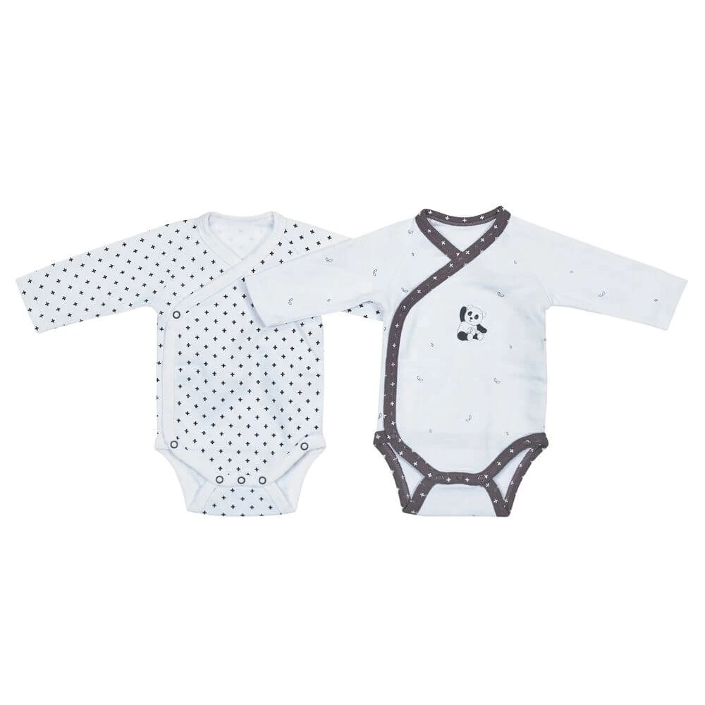 Lot De 2 Bodies Blanc Et Gris Naissance Panda Chao Chao