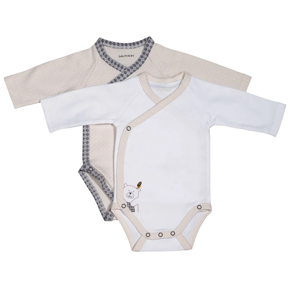 Lot De 2 Bodies Blanc Et Beige 1 Mois Timouki