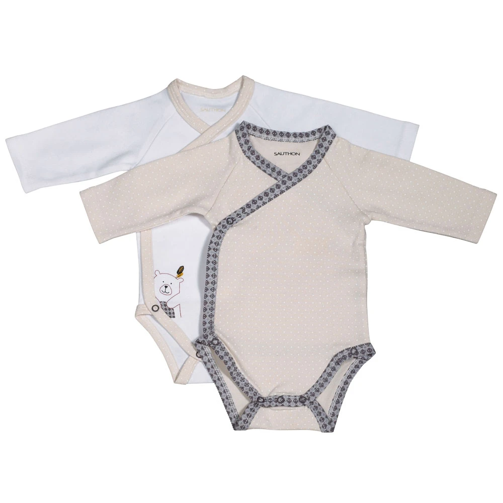 Lot De 2 Bodies Blanc Et Beige 1 Mois Timouki – Image 2