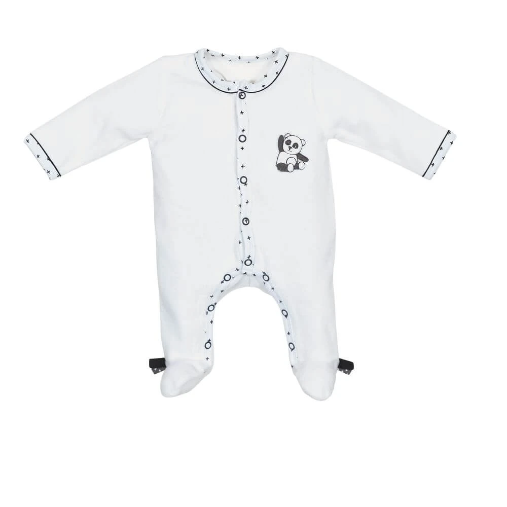 Pyjama Bébé Velours Blanc 3 Mois Ouverture Devant Panda Chao Chao