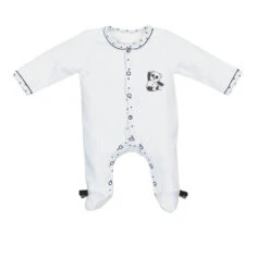 Pyjama Bébé Velours Blanc 1 Mois Ouverture Côté Blue Baleine