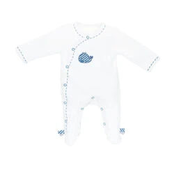 Pyjama Bébé Velours Blanc 3 Mois Ouverture Côté Blue Baleine