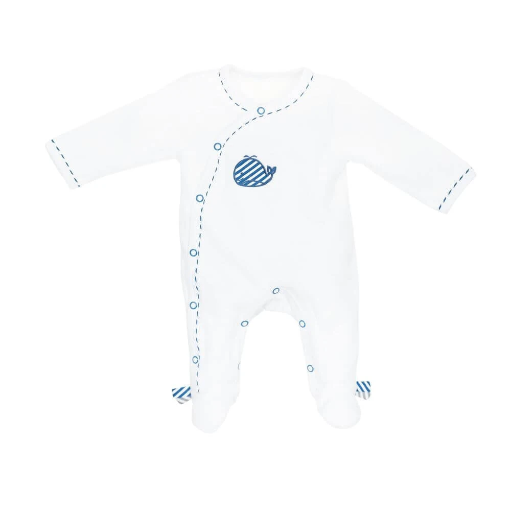 Pyjama Bébé Velours Blanc 3 Mois Ouverture Côté Blue Baleine