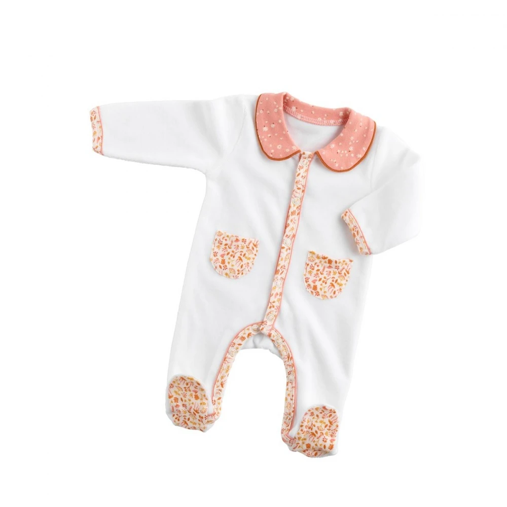 Pyjama Bébé Blanc 3 Mois Col Motif Floral Esmée