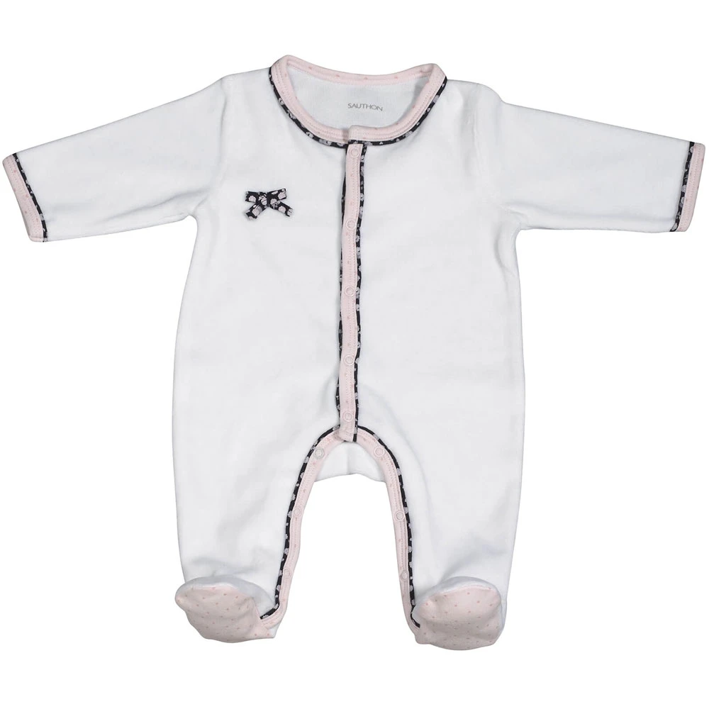Pyjama Bébé Velours Blanc Miss Fleur De Lune 3 Mois