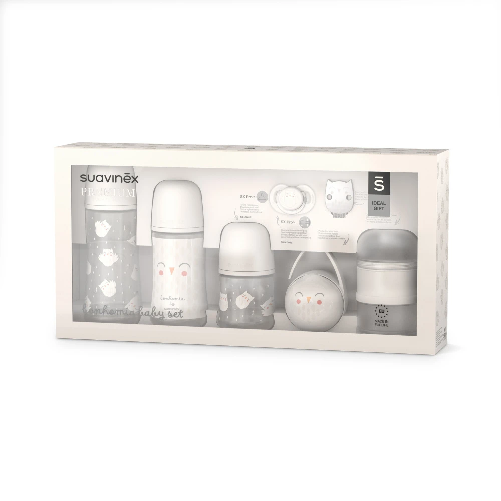 Suavinex Coffret Biberons Welcome Baby Set Bonhomia Gris – Image 2