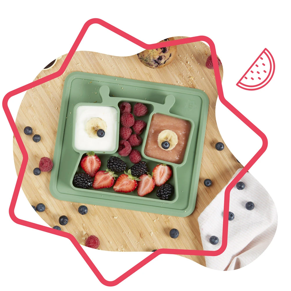 Badabulle Assiette Bébé à Compartiments Anti-dérapante Verte – Image 2