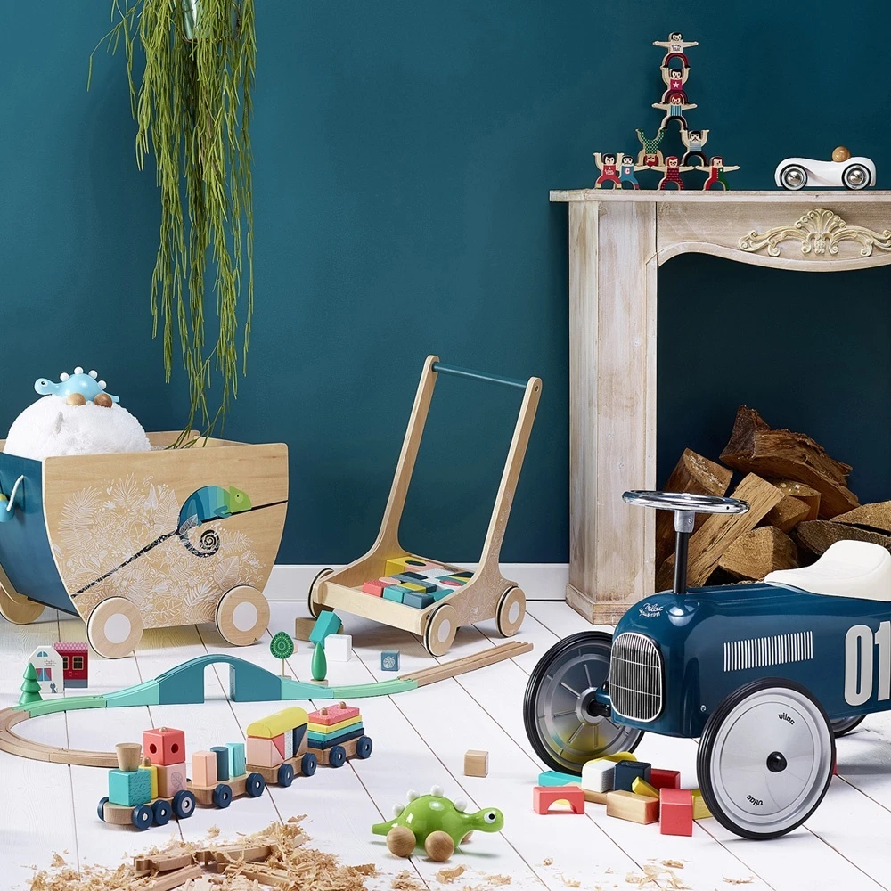 Vilac Porteur Bébé Voiture Vintage Bleu Pétrole – Image 3